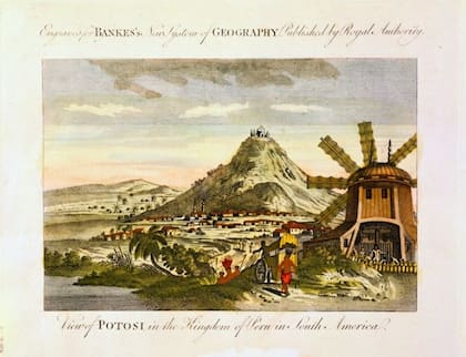 Imagen de 1788 del Cerro Potosí, en la actual Bolivia, una de las principales minas de donde el Imperio Español extrajo plata para acuñar su popular Real de a ocho