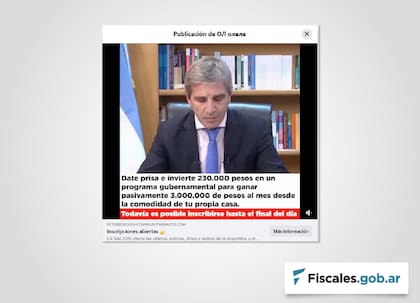 Imagen del ministro de Economía, Luis Caputo, usada como anzuelo por los ciberdelincuentes en una de las publicaciones Foto:UFECI