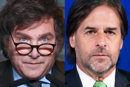 imagen dividida entre Javier Milei, Luis Lacalle Pou y el presidente de Paraguay Santiago Peña. Los tres van a estar en la inauguración oficial de la Rural