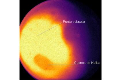 Imagen en infrarrojo del planeta Marte registrada por el telescopio espacial James Webb
