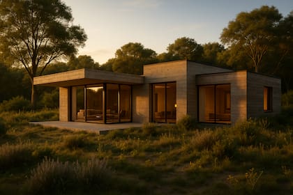 Imagen generada con IA de un exterior arquitectónico al atardecer