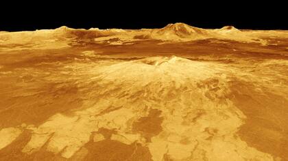 Imagen generada por computadora de Sapas Mons, uno de los volcanes de Venus