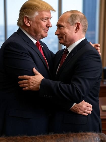 Imagen realizada por la inteligencia artificial de Elon Musk, Grok, de Trump abrazando a Putin