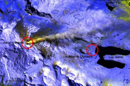Imagen satélital que muestra la actividad sísmica del volcán