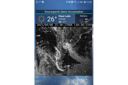 Imagen visible de satélite, en el widget de Meteorología Argentina