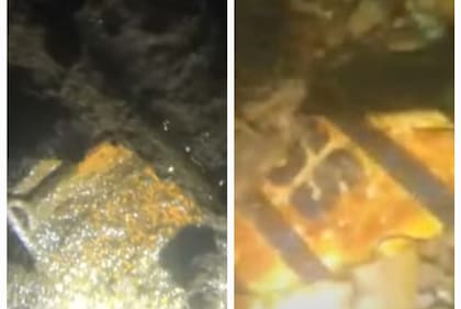 Imágenes comparativas de placas identificatorias los restos que hallaron en Quequén con imágenes reales de un submarino de la flota alemana