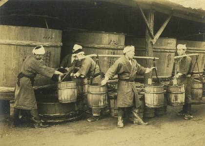 Imágenes de la preparación del sake en la japonesa Hakutsuru, fundada 1743