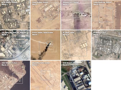 Imágenes satelitales de los sitios atacados