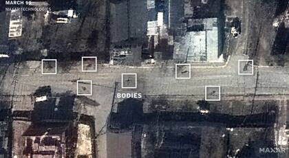 Imágenes satelitales en las que se muestran los cadáveres tras la masacre rusa en Bucha