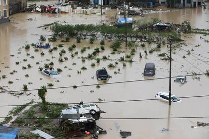 Vista de un área inundada tras el paso del tifón