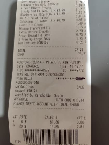 Impuestos discriminados: IVA general del 20% y muchos alimentos con 0%.