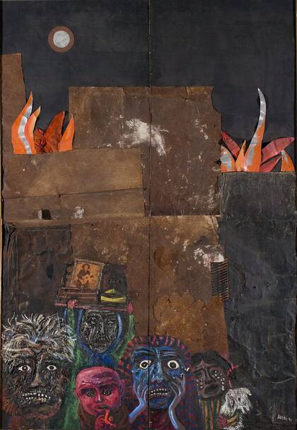 "Incendio en el barrio de Juanito" (1961), de Antonio Berni. Galería Sur, Sección Principal