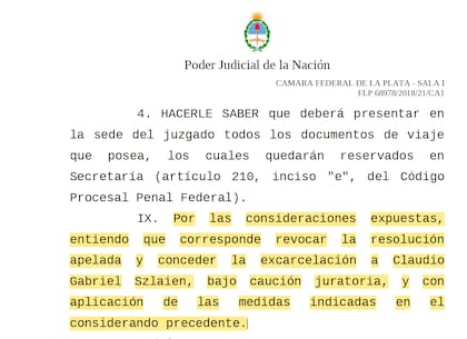 Incidente para la excarcelación de Szlaein
