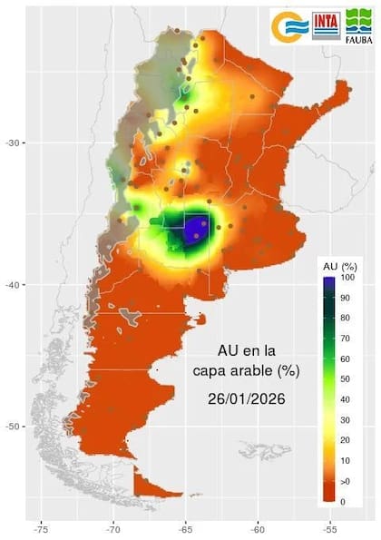 Indicador: el agua útil en la capa arable, con bajos porcentajes