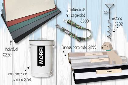 Individuales y Container de WAU! / Cinturón de seguridad de Husky / Fundas para auto de Houndog / Estaca de Puppis