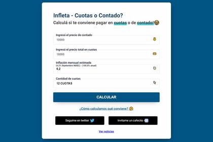 Infleta es un sitio que permite comparar el costo de pagar algo al contado con lo que implica el pago total en cuotas, calculando el impacto de la inflación
