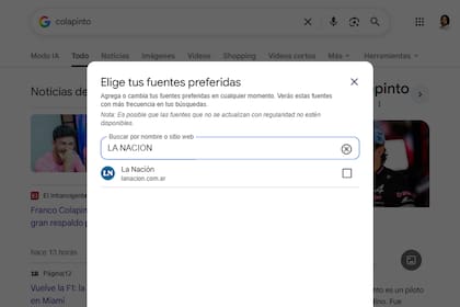 Ingrese LA NACION para que aparezca como fuente en las búsquedas de Google