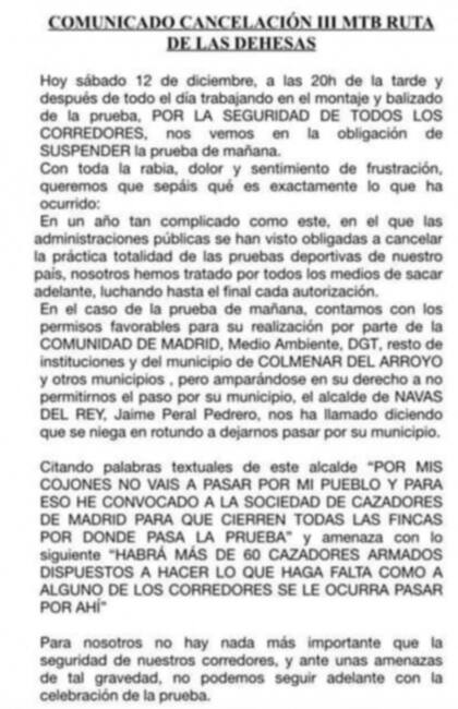 Insólita prohibición de una carrera