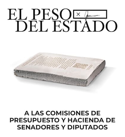 Insólito reclamo: un bloque de cemento de nueve kilos para simbolizar el “peso del Estado”
