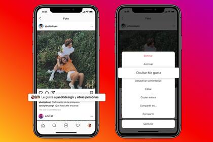 Instagram permite ocultar a los demás s los Me gusta que recibe una publicación específica propia