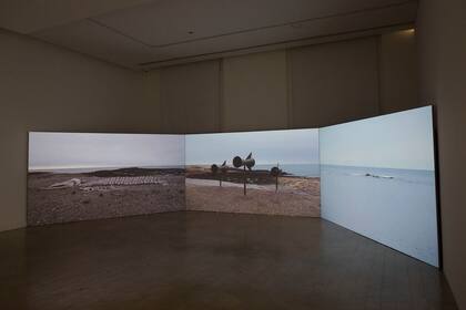 Instalación de Christian Boltanski, creada en la Patagonia y exhibida en la muestra actual