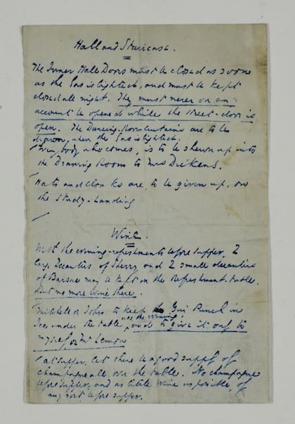 Carta de Dickens a su mayordomo con indicaciones para recibir a sus invitados en una comida