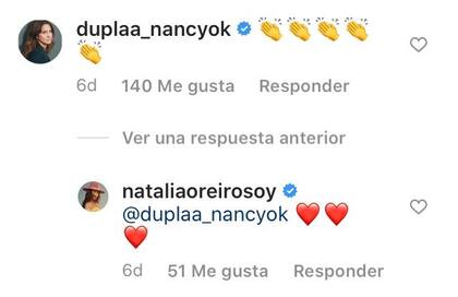 Intercambio de mensajes entre Nancy Dupláa y Natalia Oreiro en las redes sociales
