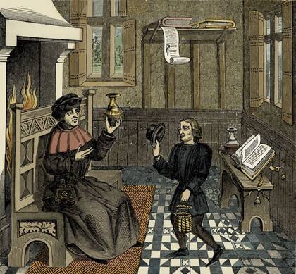 Interior de la casa de un médico, a partir de la reproducción de una miniatura de 'Epistre de Othea' de Christine de Pizan, manuscrito del siglo XV