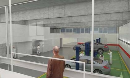 Interior de la concesionaria Honda, proyectada en Belgrano por Carlos Cottet