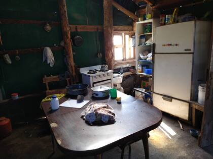 Interior de uno de los puestos. La cocina funciona a garrafa y la heladera con un panel solar.  