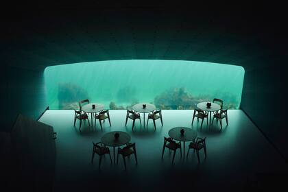 Interior del restaurante Undersea, en la costa sur de Noruega, de Jenny Osuldsen