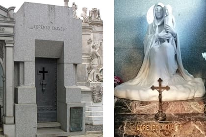 Interior y exterior de la tumba de Lorenzo Chaves, muy cerca del acceso principal del cementerio de la Recoleta. Murió en 1928, pero la bóveda es de 1930.