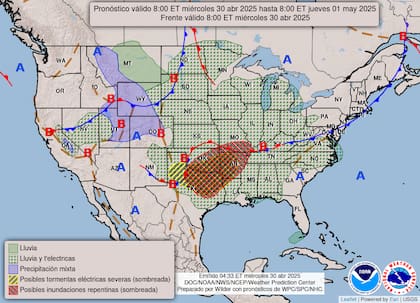 Inundaciones repentinas: se pronostican acumulaciones de 50-100 mm de lluvia en Oklahoma y Louisiana, con suelos ya saturados por precipitaciones recientes