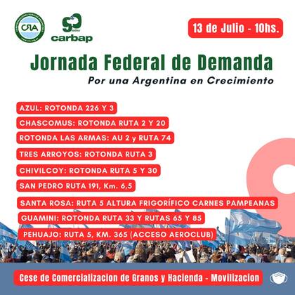 Invitación de Carbap y CRA a la Jornada Federal de Demanda