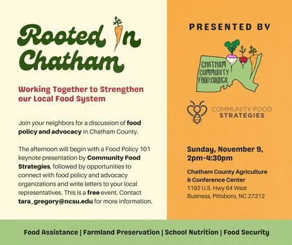 Invitación de CORA para los ciudadanos de Chatham (FB CORAFoodPantry)