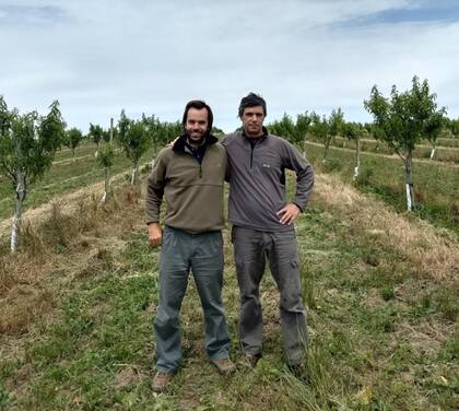 Irastorza junto a Federico Roncoroni, amigo y productor vecino, quien lo incentivó a que plante almendros en el campo