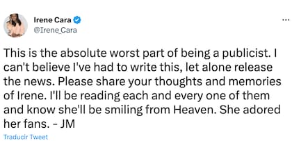 Irene Cara falleció en noviembre del año pasado y el anuncio lo hizo su representante