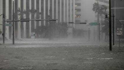 La zona de Brickell, el centro financiero de Miami azotada por los fuertes vientos