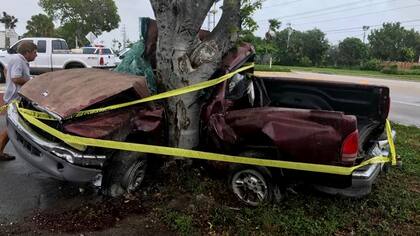 La furia con la que el agua avanzó sobre la ciudad arrasó con todo a su paso; una camioneta terminó doblada contra un árbol