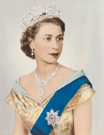 Isabel II, ilustrada por Beatrice Johnson y coloreada por Dorothy Wilding