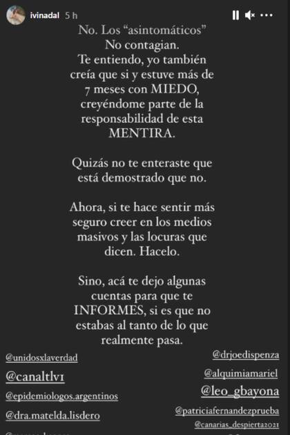 Ivana Nadal se refirió a la pandemia de coronavirus como una "mentira"