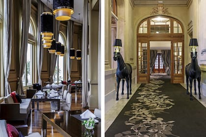 Izq.: El comedor, con cortinados teatrales y vista al Río de la Plata, que a esta altura de la rambla tiene la inmensidad de la vista al mar. En todos los espacios, la unión entre la tradición francesa y la vanguardia tecnológica y de materiales es una constante.