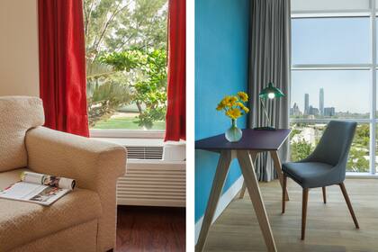 Izq. La vista del NH Coatzacoalcos de México. Der. El estilo net del Santiago Casacostanera, Chile