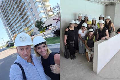 Izq.: Wertheim y Ortiz en Remeros Beach. Der.: La dupla con su equipo de colaboradoras.