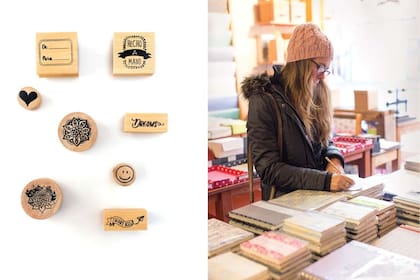 Izquierda: Golpe Sweet también hace sellos personalizados. Tienen un showroom en Andonaegui 3570. Con cita previa, de 15:30 a 19. Derecha: Papelera Del Artesano