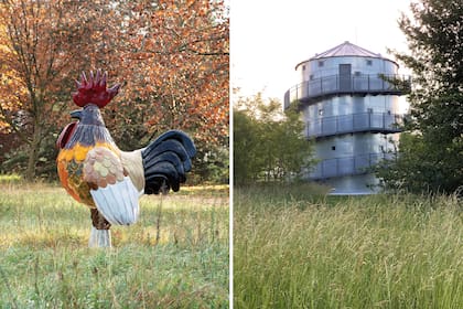 Izquierda: La obra Pipo Zoilo de la artista Desirée De Ridder domina la escena de entrada al espacio de oficinas. El silo, obra de los arquitectos Mariana Cavalli y Máximo Sánchez Granel, funciona como mirador.