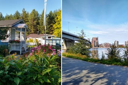 Izquierda: Las cabañas en Finlandia, que se pueden contar de a miles, simbolizan las típicas vacaciones de los finlandeses, con sauna, el lago y una barca a remos. **Derecha: Jyväskylä es una moderna ciudad ubicada en la orilla norte del lago Päijänne.