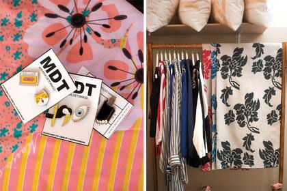 Izquierda: los pins de María de Tomasa son ideales para prender al pañuelo. Derecha: en Teodelina abundan los colores pasteles y figuras y dibujos de flores y hojas