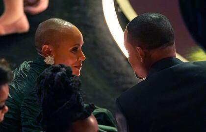 Jada Pinkett Smith, left, and Will Smith appear in the audience at the Oscars on Sunday, March 27, 2022, at the Dolby Theatre in Los Angeles. (AP Photo/Chris Pizzello)