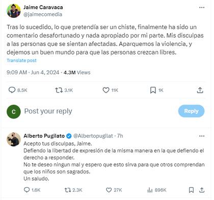 Jaime Caravaca publicó mensaje pidiendo disculpas por sus dichos (Captura X)